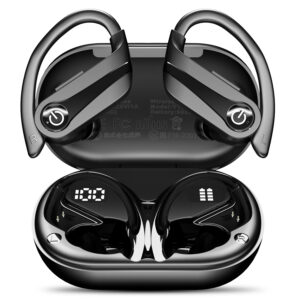 Earbuds Wireless Earbuds 120H Playback Bluetooth 5.4 Headphones IPX7 Waterproof Stereo Bass Over-Ear Headphones with Earhooks Microphone LED Battery Display for Sports Running Workouts