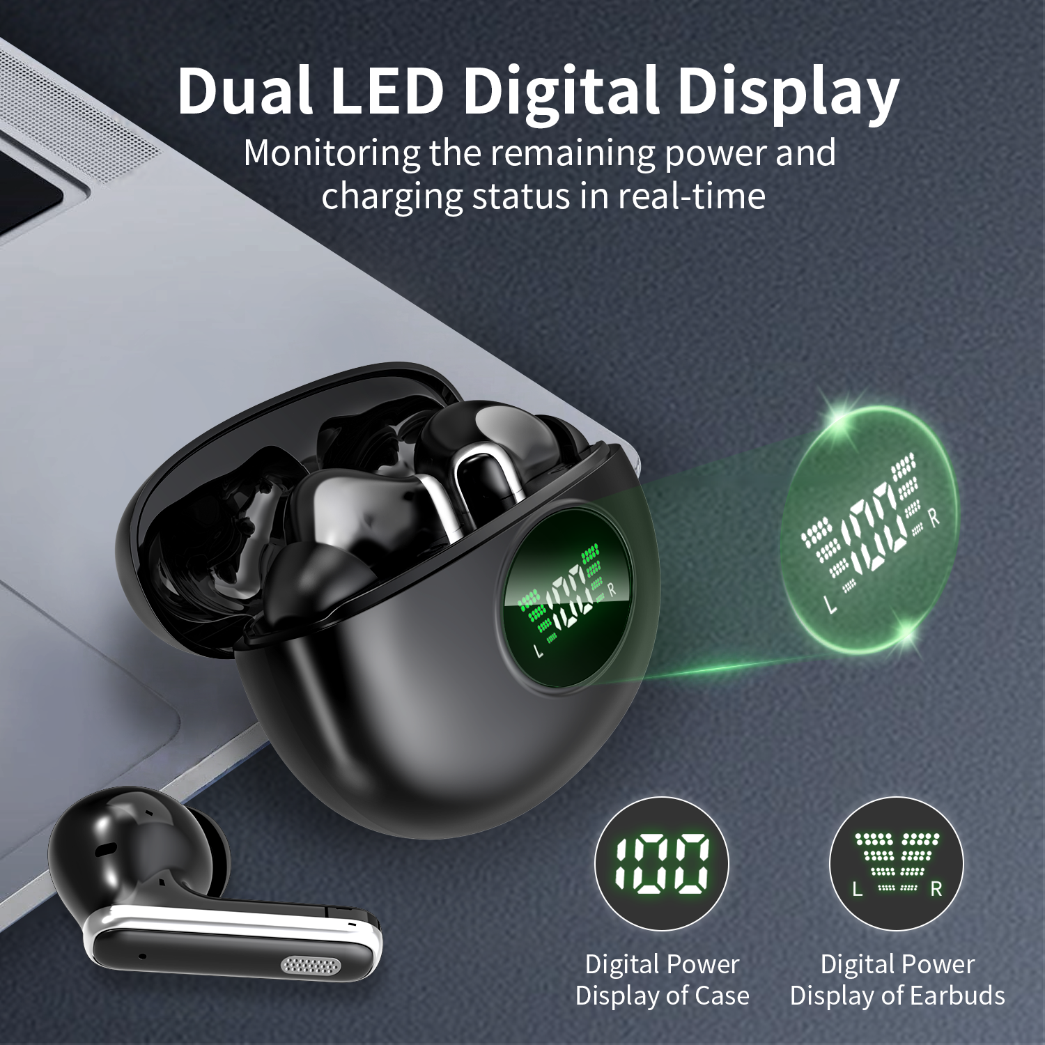 Wireless Earbuds, Earphones in Ear with Dual Noise Cancelling Mic, Bluetooth 5.4 Headphones, 36H Playtime Wireless Headphones Deep Bass Stereo Sound, IP7 Waterproof Dual LED Display, iOS & Android - Image 2