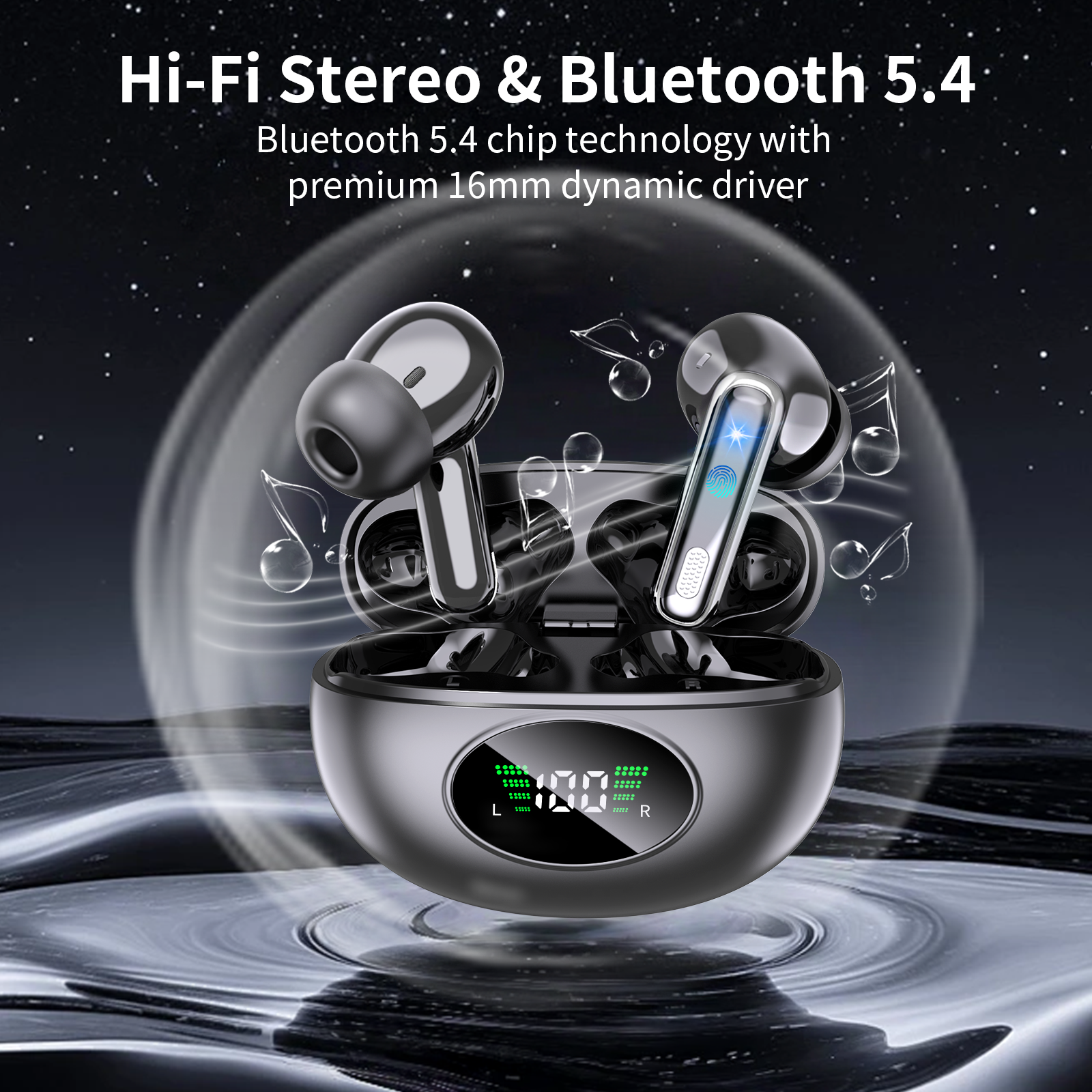Wireless Earbuds, Earphones in Ear with Dual Noise Cancelling Mic, Bluetooth 5.4 Headphones, 36H Playtime Wireless Headphones Deep Bass Stereo Sound, IP7 Waterproof Dual LED Display, iOS & Android - Image 3