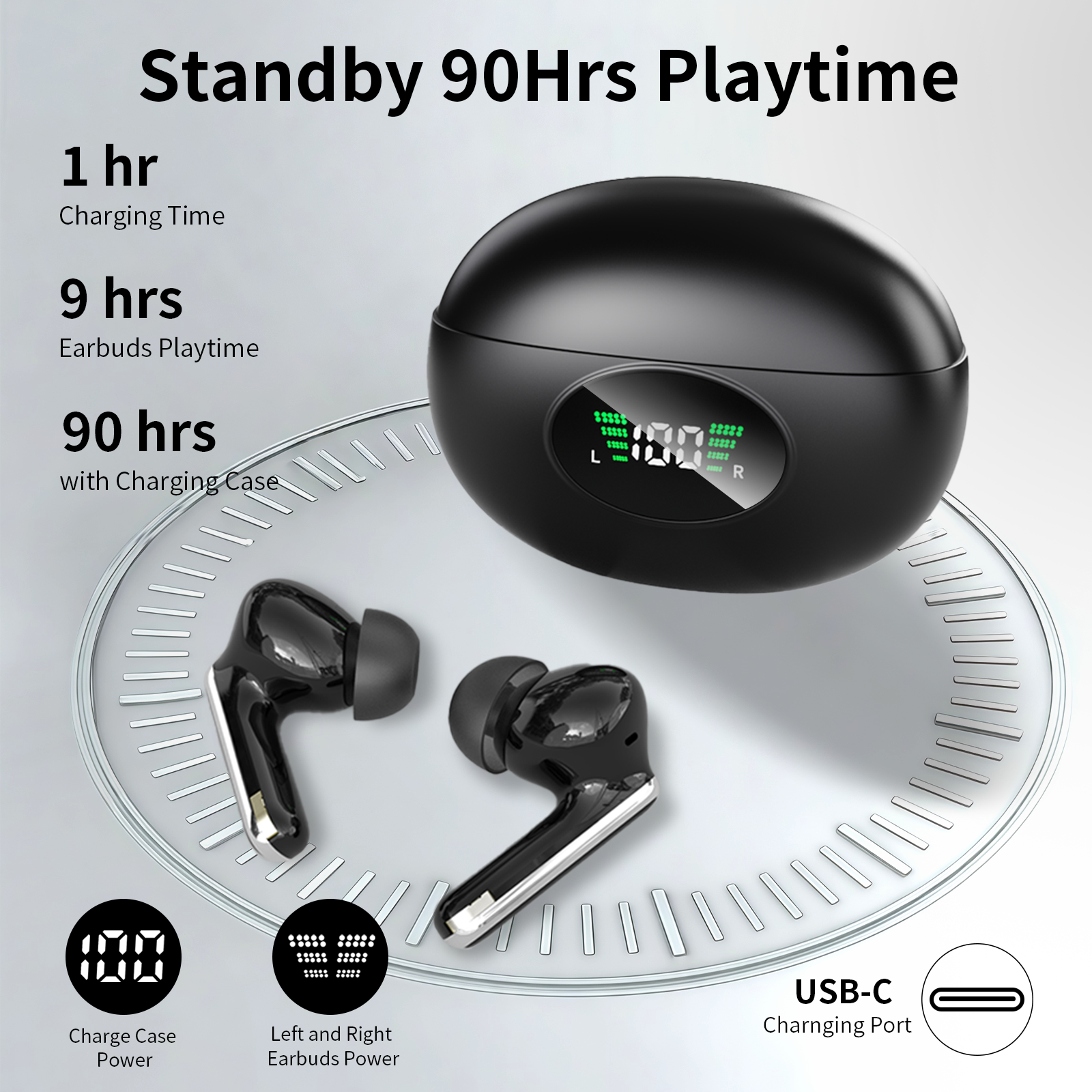 Wireless Earbuds, Earphones in Ear with Dual Noise Cancelling Mic, Bluetooth 5.4 Headphones, 36H Playtime Wireless Headphones Deep Bass Stereo Sound, IP7 Waterproof Dual LED Display, iOS & Android - Image 5